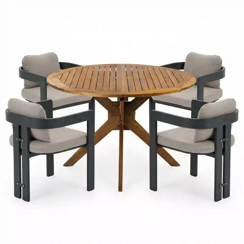 Christopher Knight Home Evren Set da 5 Pezzi Tavolo da Pranzo con Doghe in Legno di Acacia e Sedie da Pranzo Moderne in Alluminio per Esterni