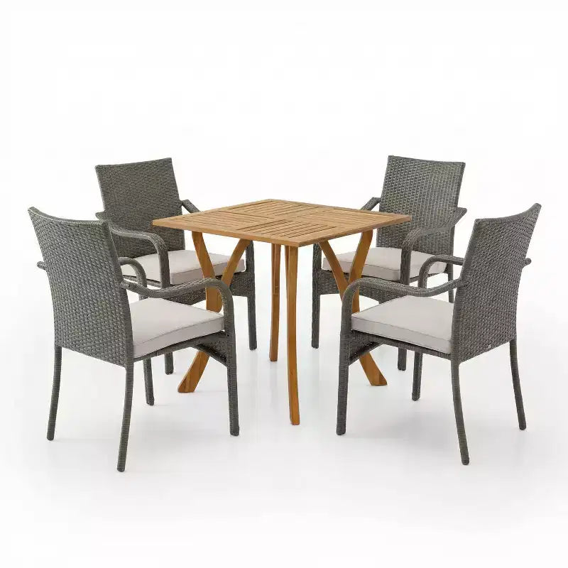 Christopher Knight Home Jose Set da 5 Pezzi Moderno da Patio con Sedie in Ferro con Design in Rattan PE e Tavolo da Pranzo in Acacia