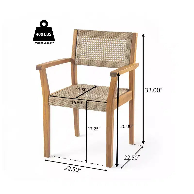 Christopher Knight Home Lucian, set da pranzo a 5 pezzi in legno di acacia, vimini, stile rustico, per patio, con cuscini e tavolo a doghe