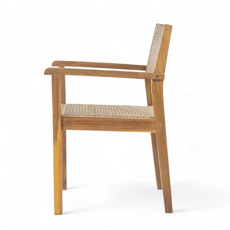 Christopher Knight Home Lucian, set da pranzo a 5 pezzi in legno di acacia, vimini, stile rustico, per patio, con cuscini e tavolo a doghe