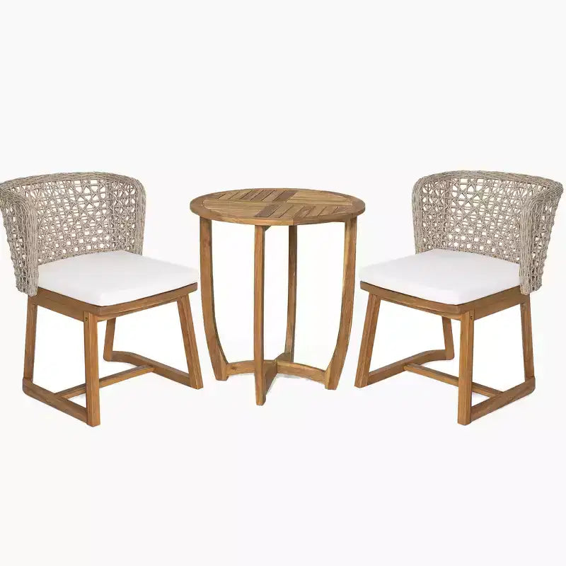 Christopher Knight Home Rohan, set da pranzo da 3 pezzi per patio, moderno, in acacia, con sedie in vimini naturale e tavolo da bistrò