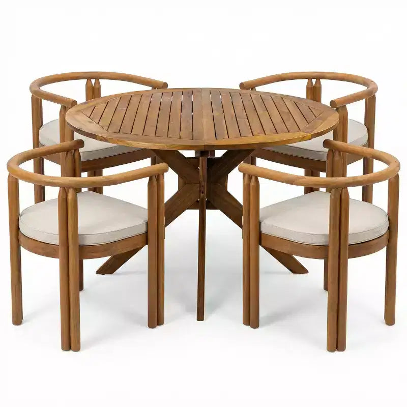 Christopher Knight Home Matteo, set da pranzo da 5 pezzi per esterni, in legno di acacia rustico, con cuscini e tavolo a doghe