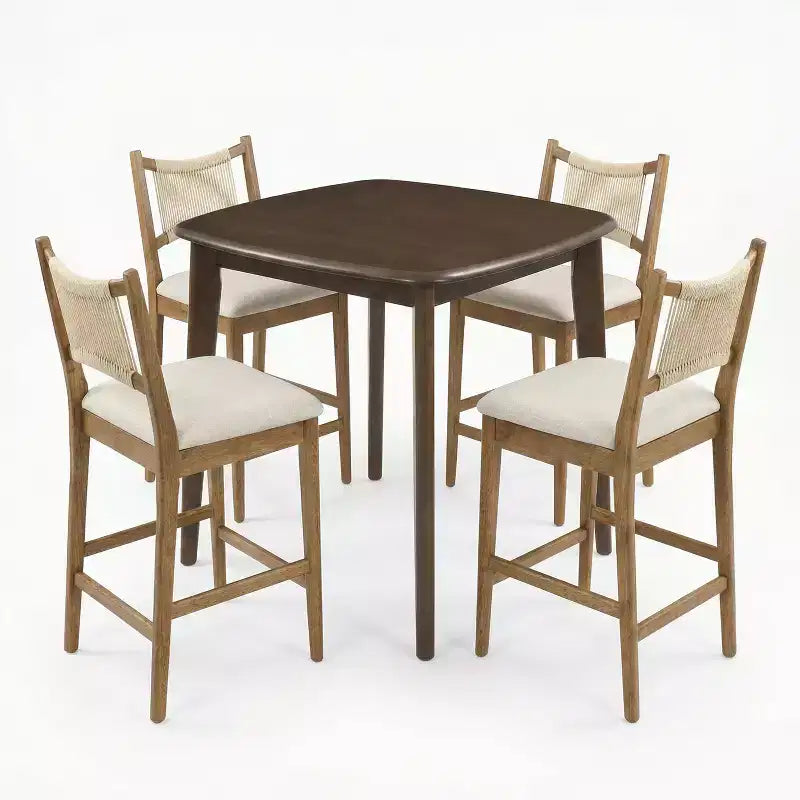 Christopher Knight Home La Modern Set da 5 Pezzi, Tavolo Quadrato e Sgabelli con Seduta Imbottita e Schienale in Corda, in Legno di Caucciù
