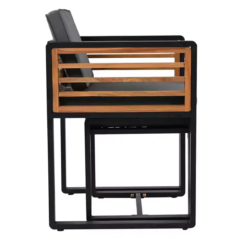 Set da pranzo GDFStudio Donald per patio, 9 pezzi, in legno di acacia, con tavolo quadrato, 4 sedie imbottite e 4 sgabelli