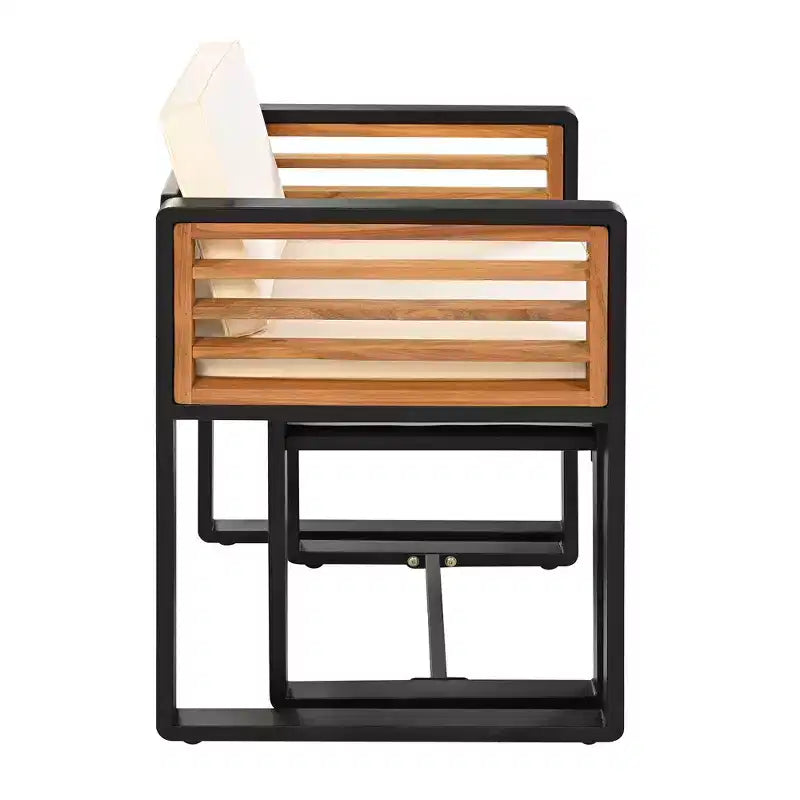 Set da pranzo GDFStudio Donald per patio, 9 pezzi, in legno di acacia, con tavolo quadrato, 4 sedie imbottite e 4 sgabelli