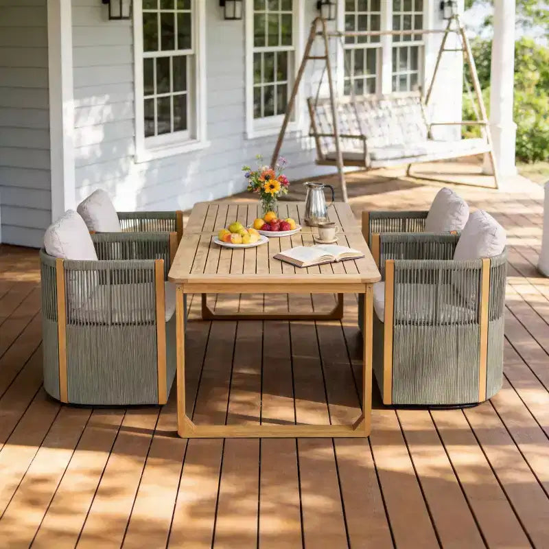 Christopher Knight Home Calvin Set da Pranzo Moderno da Esterno a 5 Pezzi in Legno di Acacia con 4 Sedie Girevoli e Tavolo