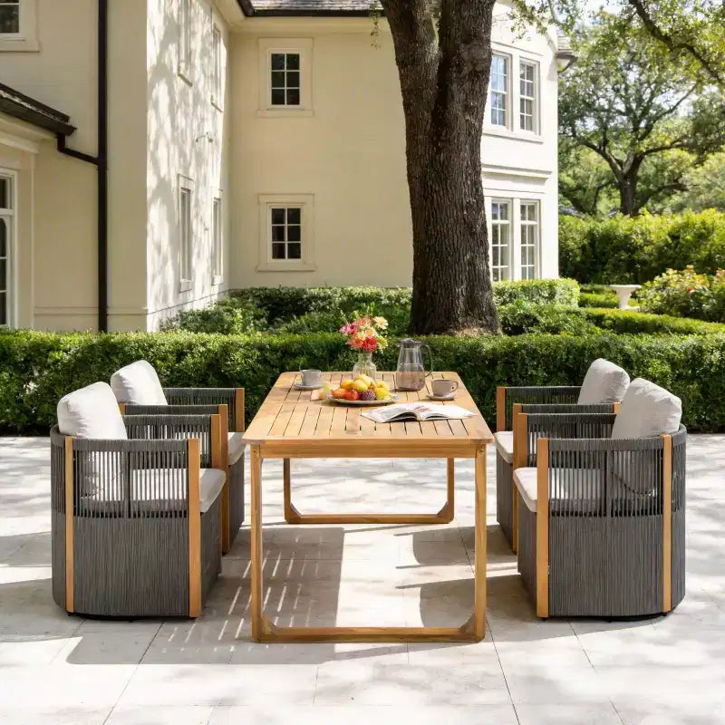 Christopher Knight Home Calvin Set da Pranzo Moderno da Esterno a 5 Pezzi in Legno di Acacia con 4 Sedie Girevoli e Tavolo