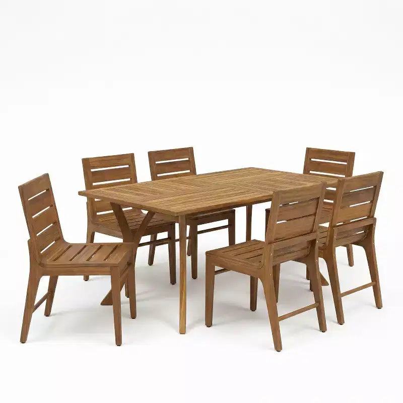 Christopher Knight Home Lorenzo Set da pranzo moderno a 7 pezzi in legno di acacia con design a doghe e gambe curve