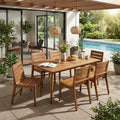 Christopher Knight Home Lorenzo Modern 7 Piece Acacia Wood Dining Table Set with Slatted Design