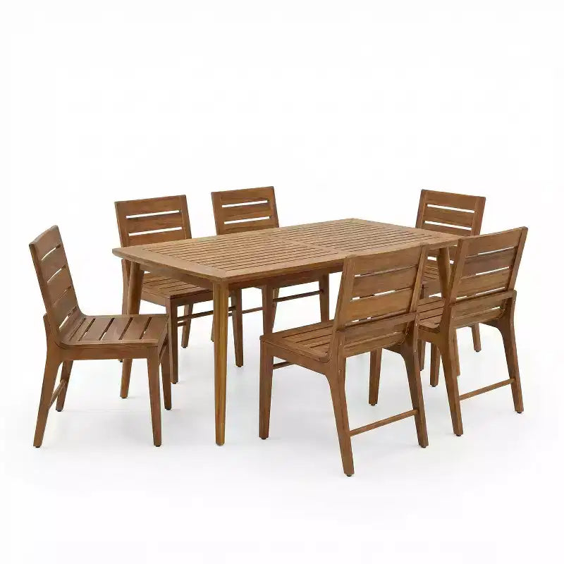 Christopher Knight Home Lorenzo Set da Pranzo Moderno da 7 Pezzi in Legno di Acacia con Design a Doghe