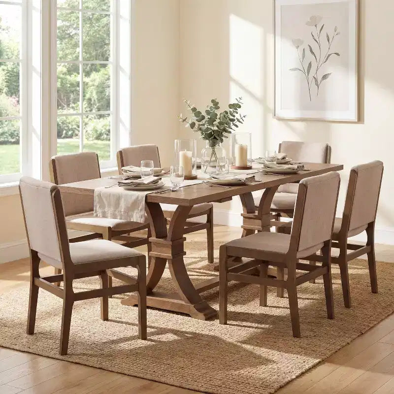 Christopher Knight Home Lyra, set da pranzo contemporaneo in 7 pezzi con tavolo espandibile, in legno di caucciù, con tappezzeria