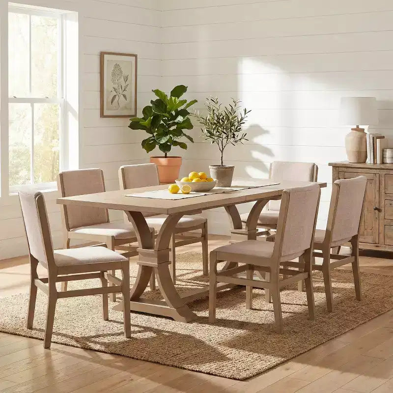 Christopher Knight Home Lyra, set da pranzo contemporaneo in 7 pezzi con tavolo espandibile, in legno di caucciù, con tappezzeria