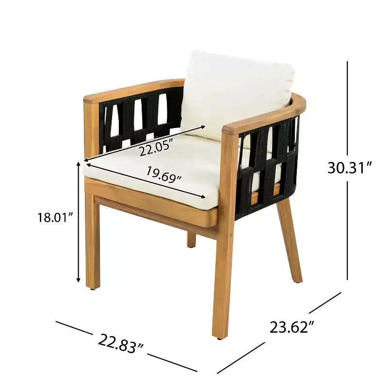 Christopher Knight Home Gavin Patio Set da pranzo moderno in legno di acacia a 5 pezzi con 4 sedie da pranzo in corda in vimini