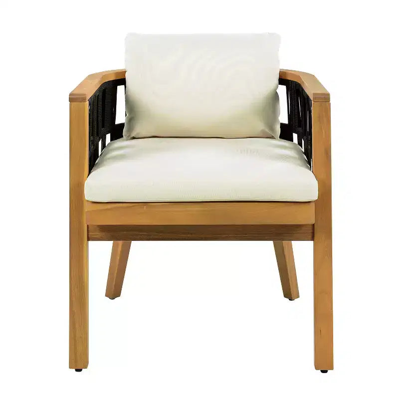 Christopher Knight Home Gavin Patio Set da pranzo moderno in legno di acacia a 5 pezzi con 4 sedie da pranzo in corda in vimini