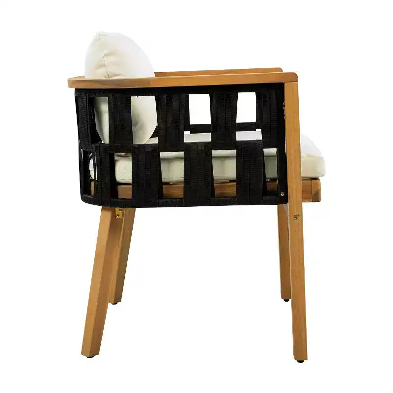 Christopher Knight Home Gavin Patio Set da pranzo moderno in legno di acacia a 5 pezzi con 4 sedie da pranzo in corda in vimini