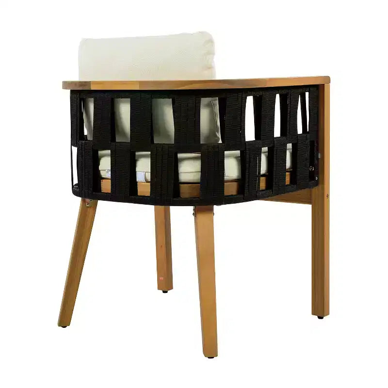 Christopher Knight Home Gavin Patio Set da pranzo moderno in legno di acacia a 5 pezzi con 4 sedie da pranzo in corda in vimini