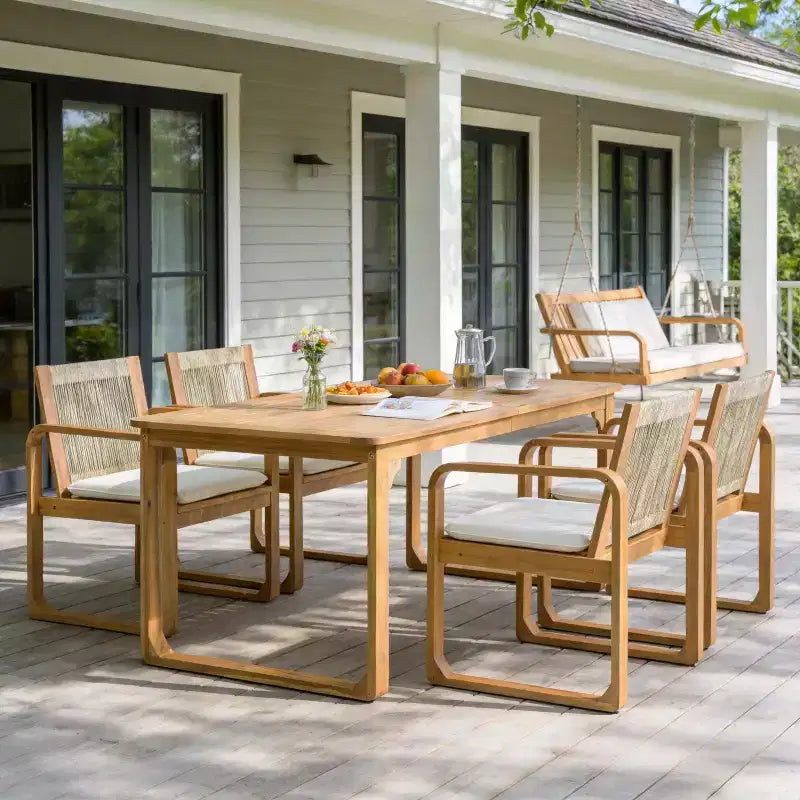 Christopher Knight Home Chasel Set da Pranzo da Esterno Moderno in Legno di Acacia a 5 Pezzi con 4 Sedie da Pranzo in Corda
