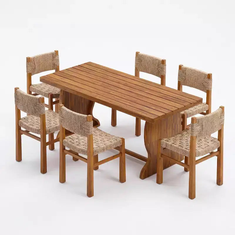 Christopher Knight Home Antonella, set da pranzo in 7 pezzi, in legno di acacia con design a doghe e in vimini