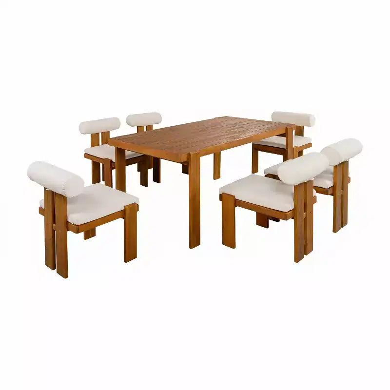 Christopher Knight Home Lucia Set da Pranzo da Esterno Moderno di 7 Pezzi in Acacia Imbottito con Schienale Curvo e Tavolo a Doghe