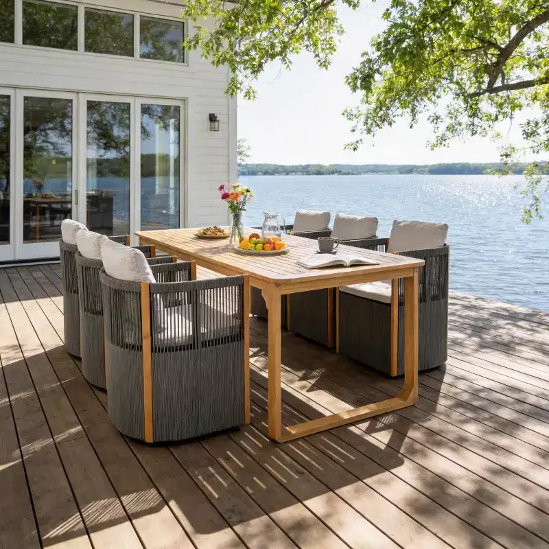 Christopher Knight Home Harrison Patio Set da Pranzo Moderno in Legno di Acacia a 7 Pezzi con 6 Sedie Girevoli in Corda