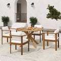 Christopher Knight Home Everett Patio 5-Piece Rustic Acacia Wood Outdoor Round Dining Set with Cushioned Dining Chairs