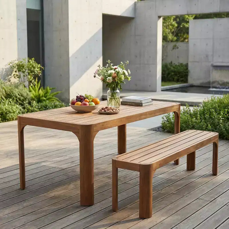 Christopher Knight Home Bao Set da Pranzo Moderno da Esterno di 2 Pezzi in Legno di Acacia con Design a Doghe