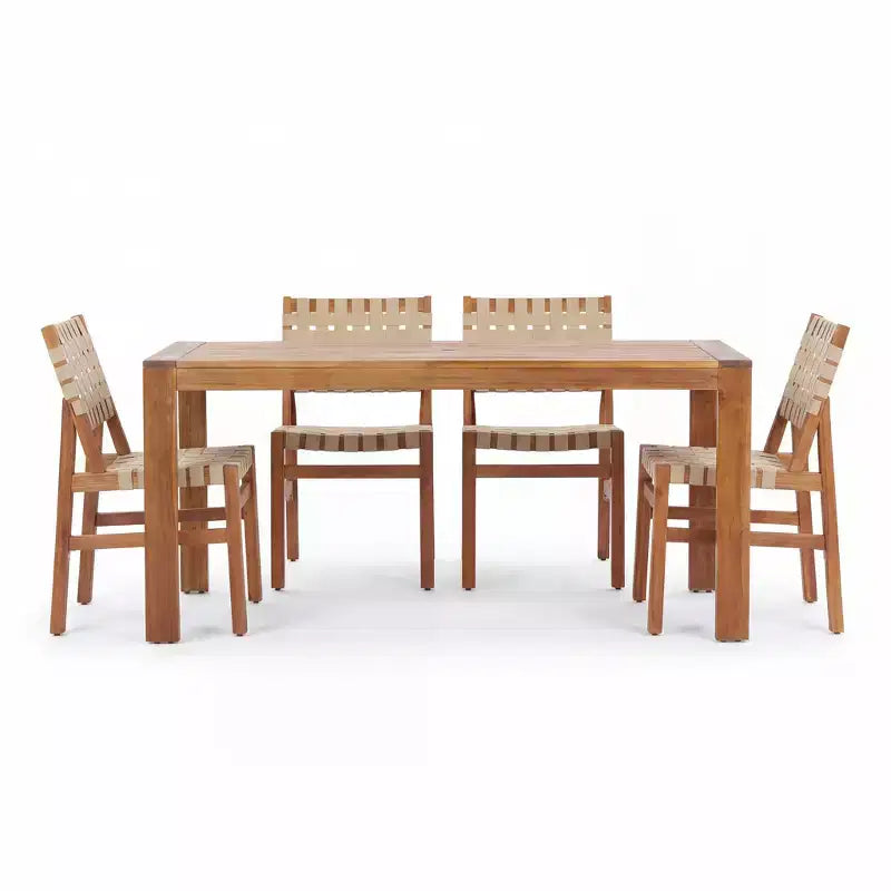 Christopher Knight Home Prem Modern Set da pranzo da esterno 5 pezzi in legno di acacia con corda intrecciata in PE e tavolo a doghe