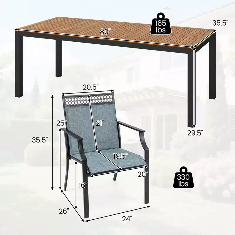 Gymax Set da Pranzo da Giardino 9 Pezzi per 8 Persone con Tessuto ad Asciugatura Rapida e Robusto Legno di Acacia