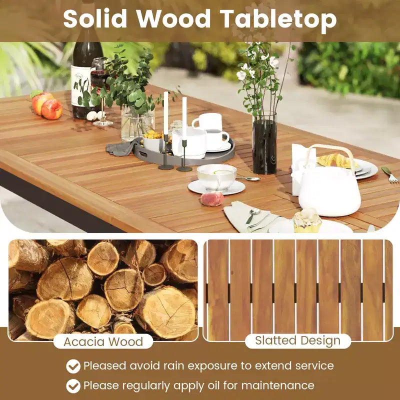 Gymax Set da Pranzo da Giardino 9 Pezzi per 8 Persone con Tessuto ad Asciugatura Rapida e Robusto Legno di Acacia