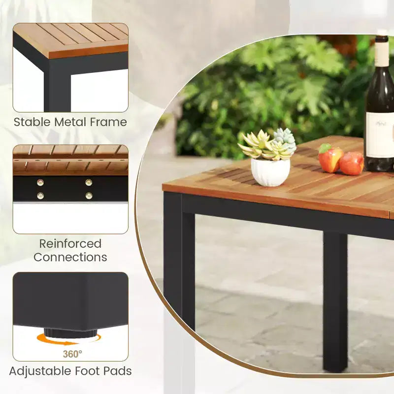 Gymax Set da Pranzo da Giardino 9 Pezzi per 8 Persone con Tessuto ad Asciugatura Rapida e Robusto Legno di Acacia