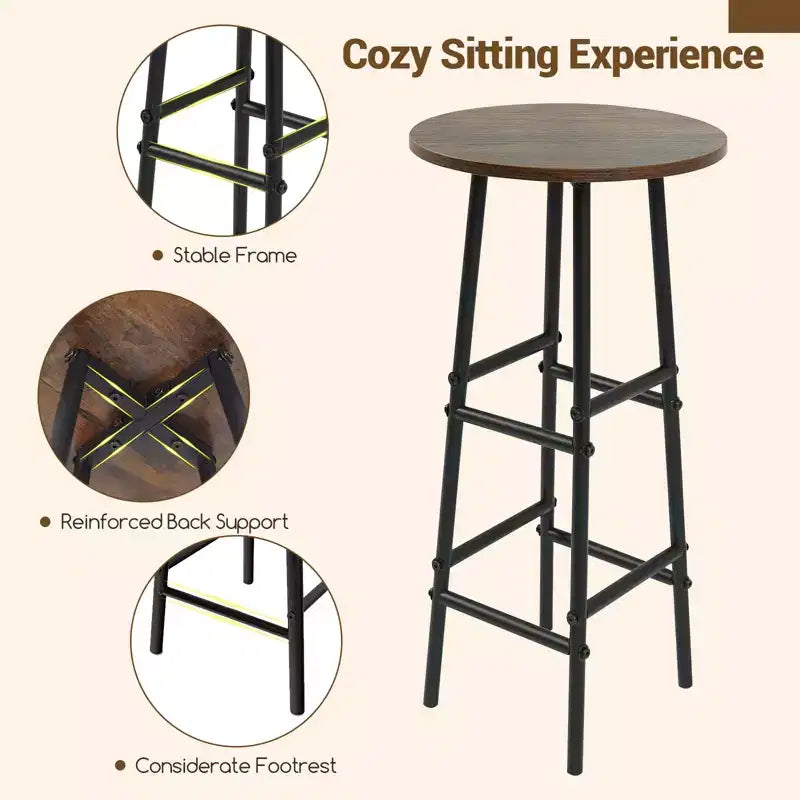 Costway Set di 3 Tavolo e Sedie da Bar Industriale con Portabottiglie e Vini Marrone/Rovere