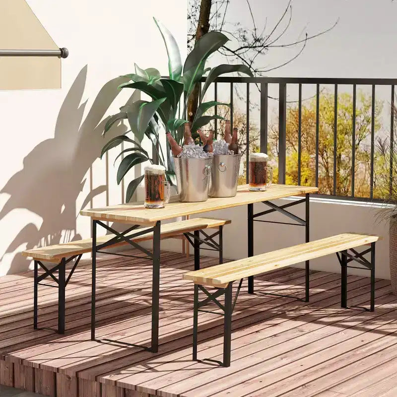 Tavolo da picnic portatile e set di panche da 6 piedi, tavolo da pranzo pieghevole in legno da esterno per attività in patio e giardino