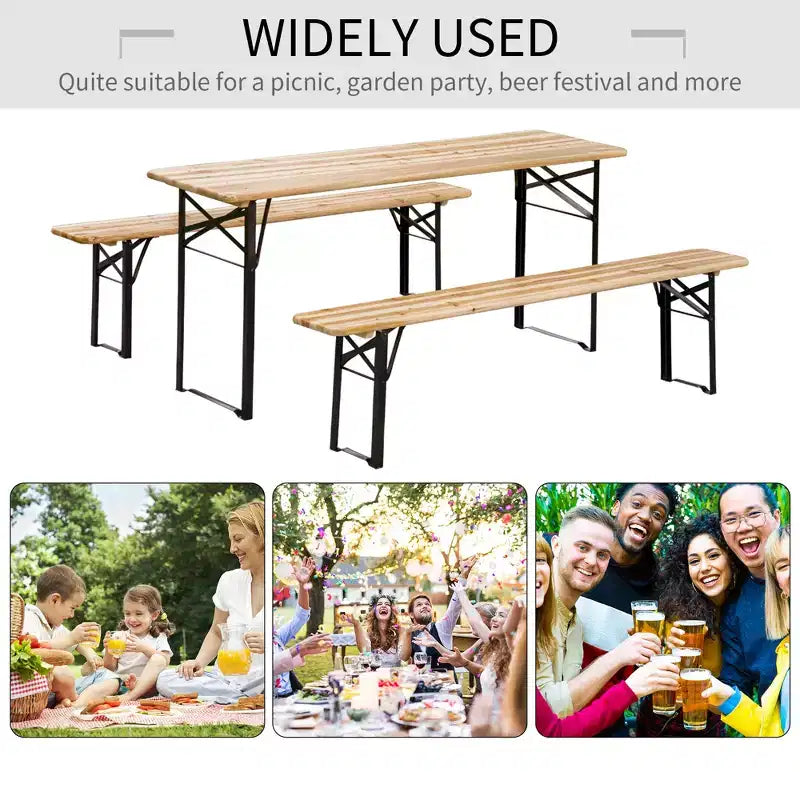 Tavolo da picnic portatile e set di panche da 6 piedi, tavolo da pranzo pieghevole in legno da esterno per attività in patio e giardino