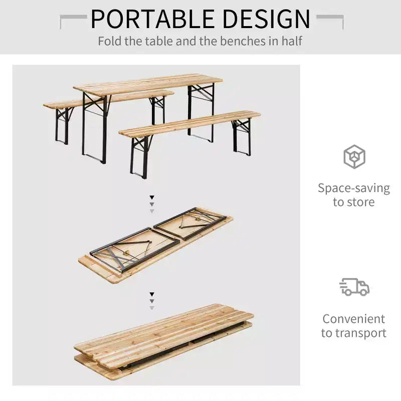 Tavolo da picnic portatile e set di panche da 6 piedi, tavolo da pranzo pieghevole in legno da esterno per attività in patio e giardino