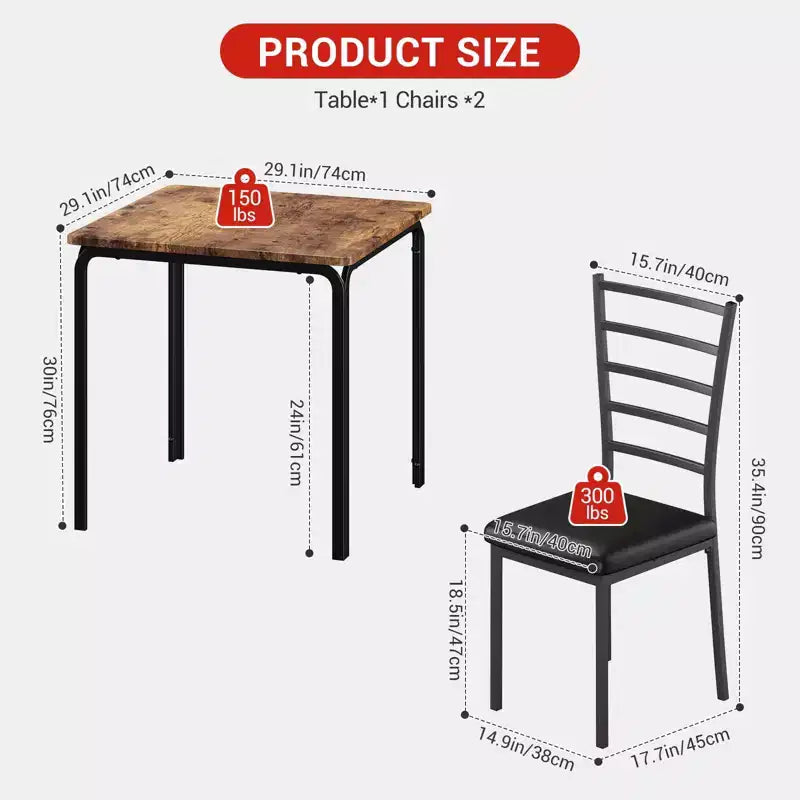 Set Tavolo da Pranzo Compatto Salvaspazio per 2, Tavolo Quadrato Moderno con 2 Sedie, per Piccoli Appartamenti, Cucine, Angoli Colazione 73.9 x 73.9 x 76.2 cm