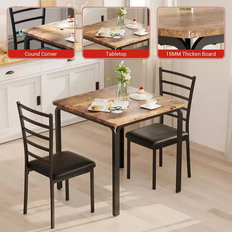 Set Tavolo da Pranzo Compatto Salvaspazio per 2, Tavolo Quadrato Moderno con 2 Sedie, per Piccoli Appartamenti, Cucine, Angoli Colazione 73.9 x 73.9 x 76.2 cm