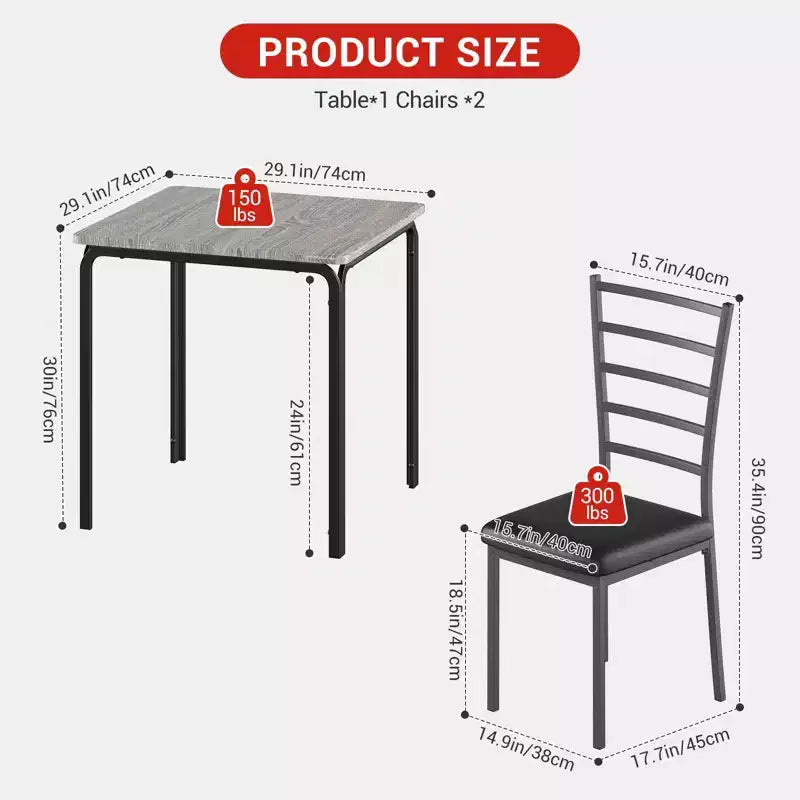 Set Tavolo da Pranzo Compatto Salvaspazio per 2, Tavolo Quadrato Moderno con 2 Sedie, per Piccoli Appartamenti, Cucine, Angoli Colazione 73.9 x 73.9 x 76.2 cm