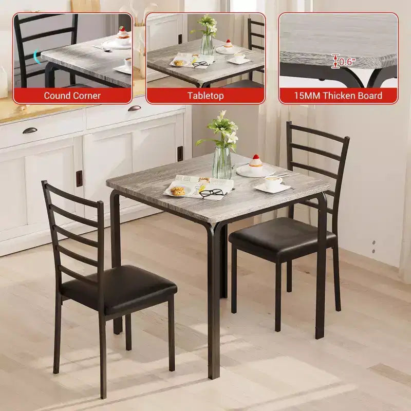 Set Tavolo da Pranzo Compatto Salvaspazio per 2, Tavolo Quadrato Moderno con 2 Sedie, per Piccoli Appartamenti, Cucine, Angoli Colazione 73.9 x 73.9 x 76.2 cm