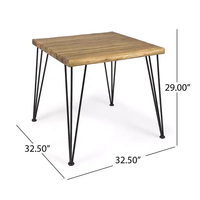 Christopher Knight Home Leif Set da pranzo moderno da 5 pezzi per patio in acacia e ferro con tavolo quadrato e design a doghe