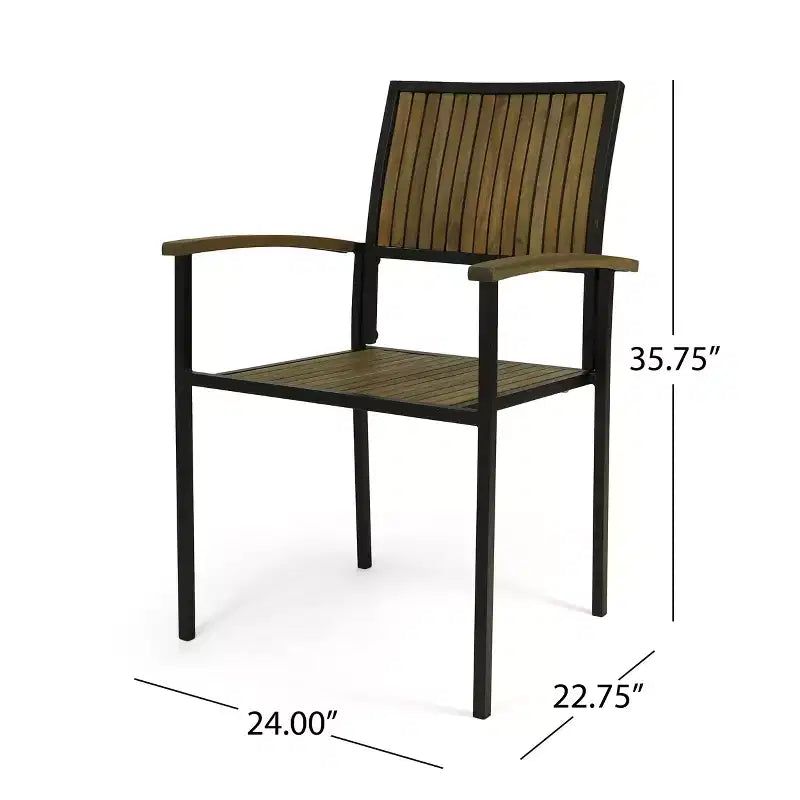 Christopher Knight Home Leif Set da pranzo moderno da 5 pezzi per patio in acacia e ferro con tavolo quadrato e design a doghe