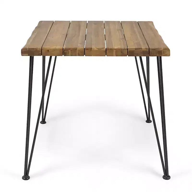 Christopher Knight Home Leif Set da pranzo moderno da 5 pezzi per patio in acacia e ferro con tavolo quadrato e design a doghe
