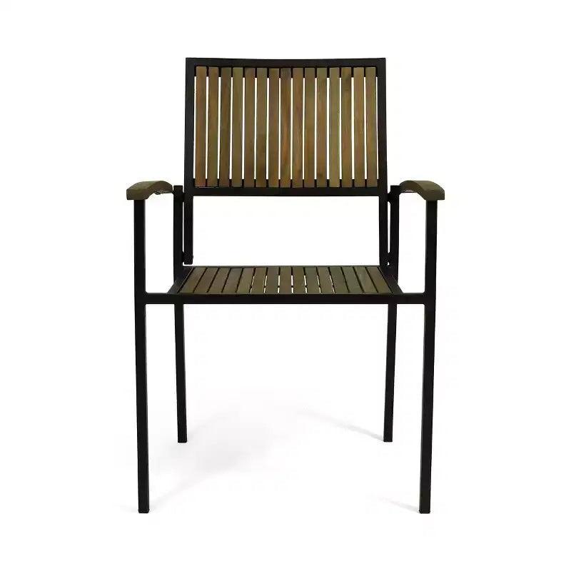 Christopher Knight Home Leif Set da pranzo moderno da 5 pezzi per patio in acacia e ferro con tavolo quadrato e design a doghe