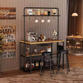 Industrial Kitchen Island Dining Table with Power Outlet  42'' Table, Storage Shelves, 2 Bar Stools, 5 Hooks, Microwave Stand  Coffee Bar