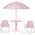 Kids Outdoor Picnic Table and Chair Set with Butterfly Umbrella 3-Piece Pink