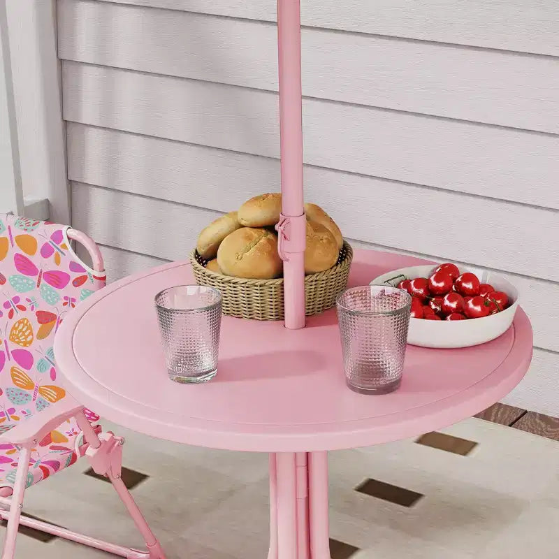 Set Tavolo e Sedie da Picnic per Bambini con Ombrellone a Farfalla 3 Pezzi Rosa