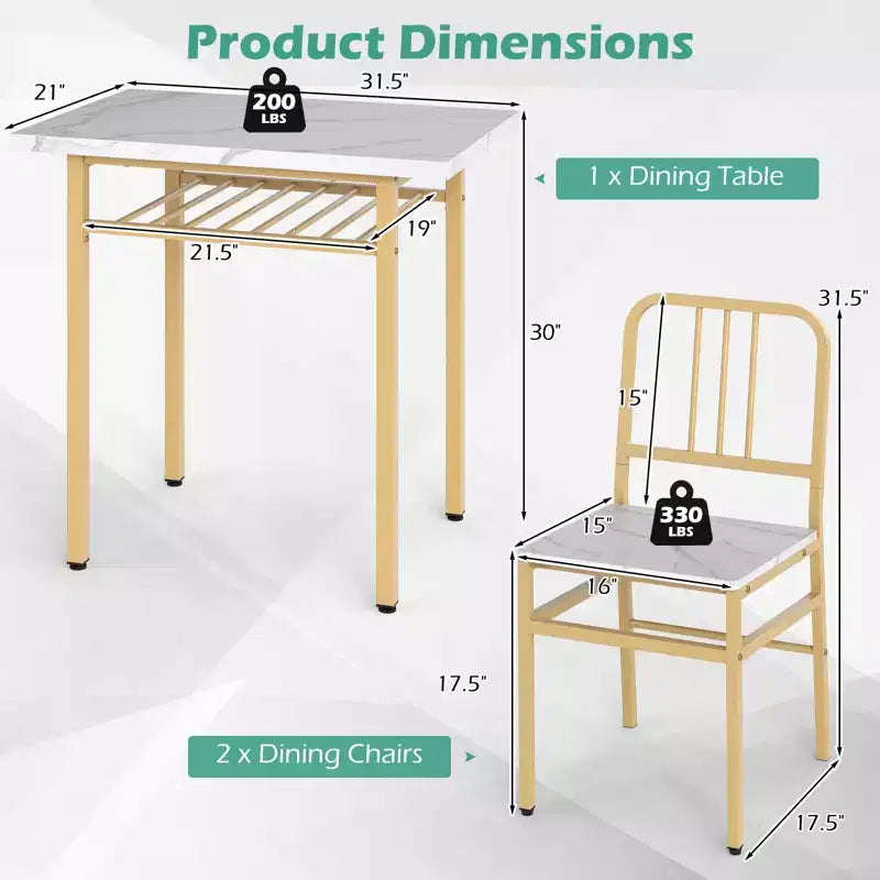 Costway Set 3 Pezzi Tavolo da Pranzo Rettangolare e Sedie Angolo Colazione in Legno con Scaffale di Stoccaggio