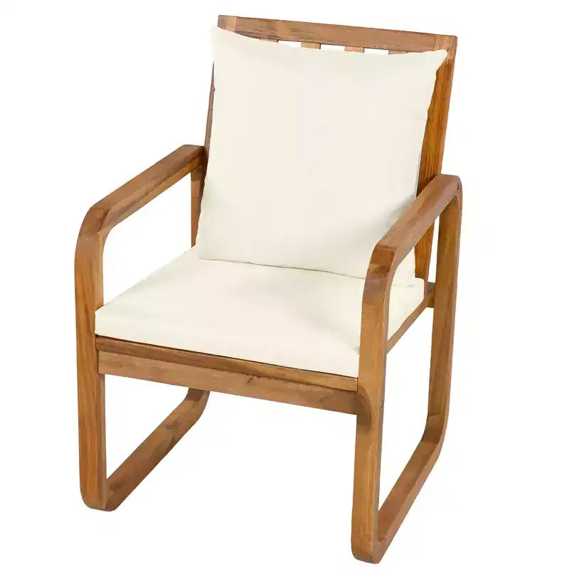 Set da pranzo da esterno Polibi a 7 pezzi in acacia con poltrone a bracciolo scolpite a cerchio