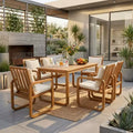 Polibi 7-Piece Acacia Patio Dining Set with Sculpted Loop Armchairs