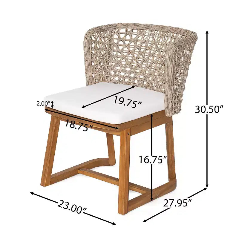 Christopher Knight Home Hruni - Set da pranzo moderno da 7 pezzi per patio, in acacia, con tavolo a doghe e schienale in vimini