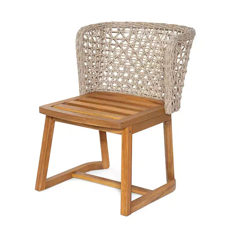 Christopher Knight Home Hruni - Set da pranzo moderno da 7 pezzi per patio, in acacia, con tavolo a doghe e schienale in vimini